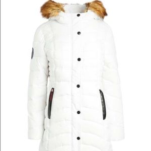 White faux fur long puffer jacket